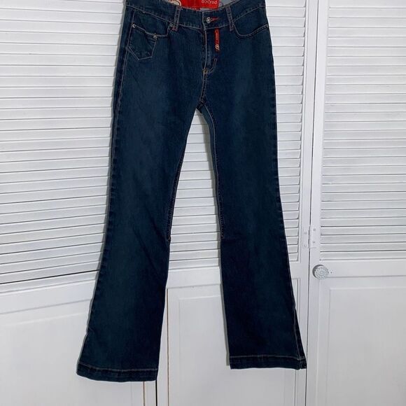 Vintage ECKO Red Flare Jeans Embroidered Logo Size 9 - Picture 3 of 16